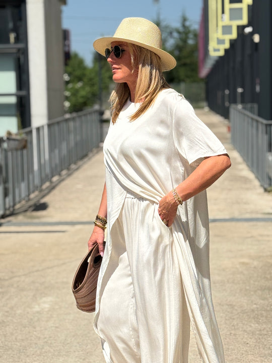 Ensemble tunique croisée + pantalon ECRU