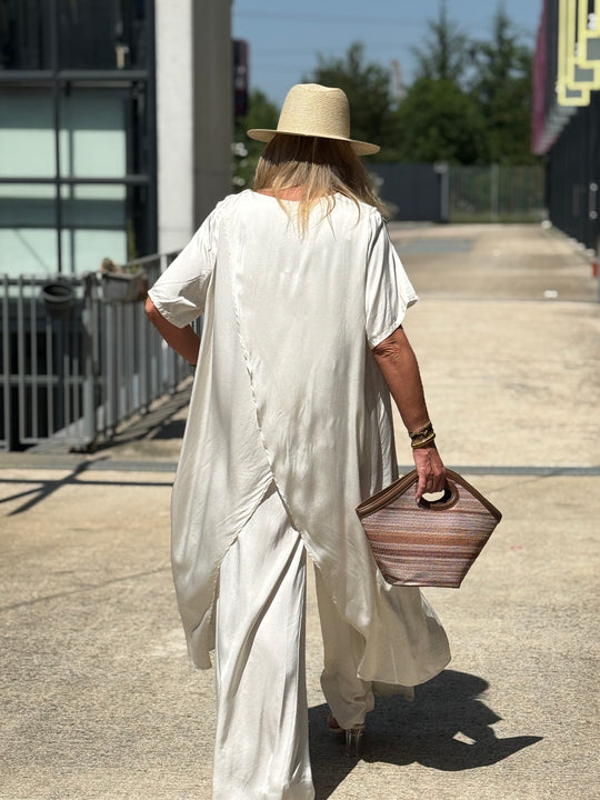 Ensemble tunique croisée + pantalon ECRU