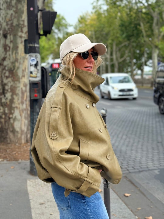 Veste similicuir col montant Vert 9514