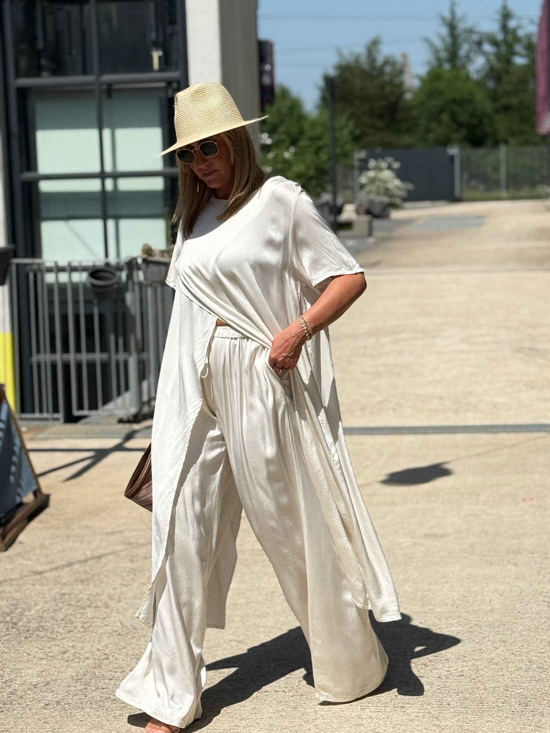 Ensemble tunique croisée + pantalon ECRU