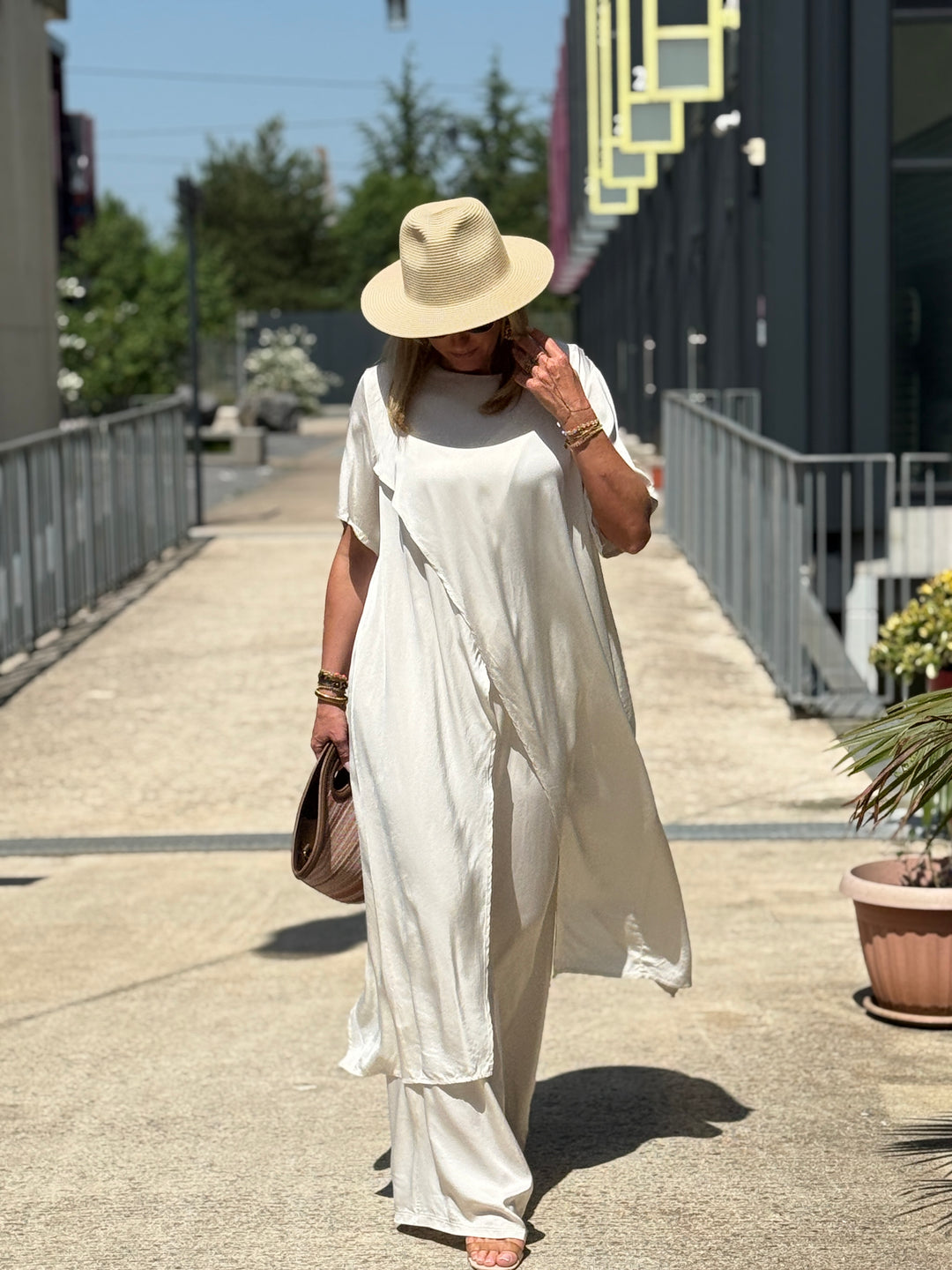 Ensemble tunique croisée + pantalon ECRU