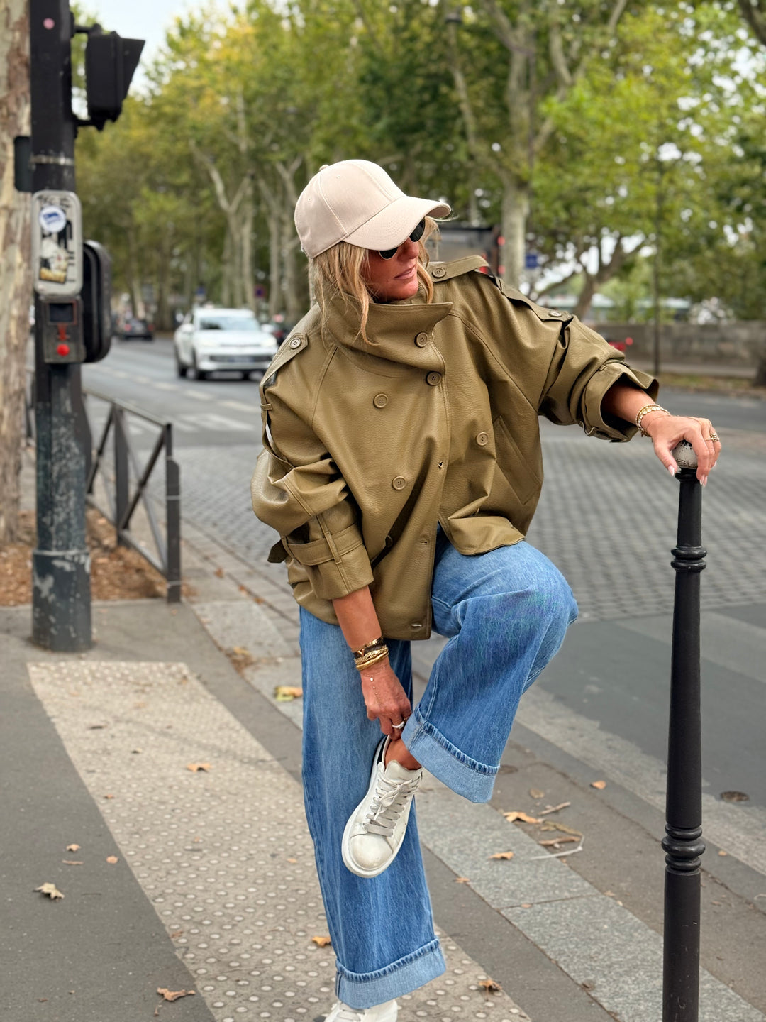 Veste similicuir col montant Vert 9514