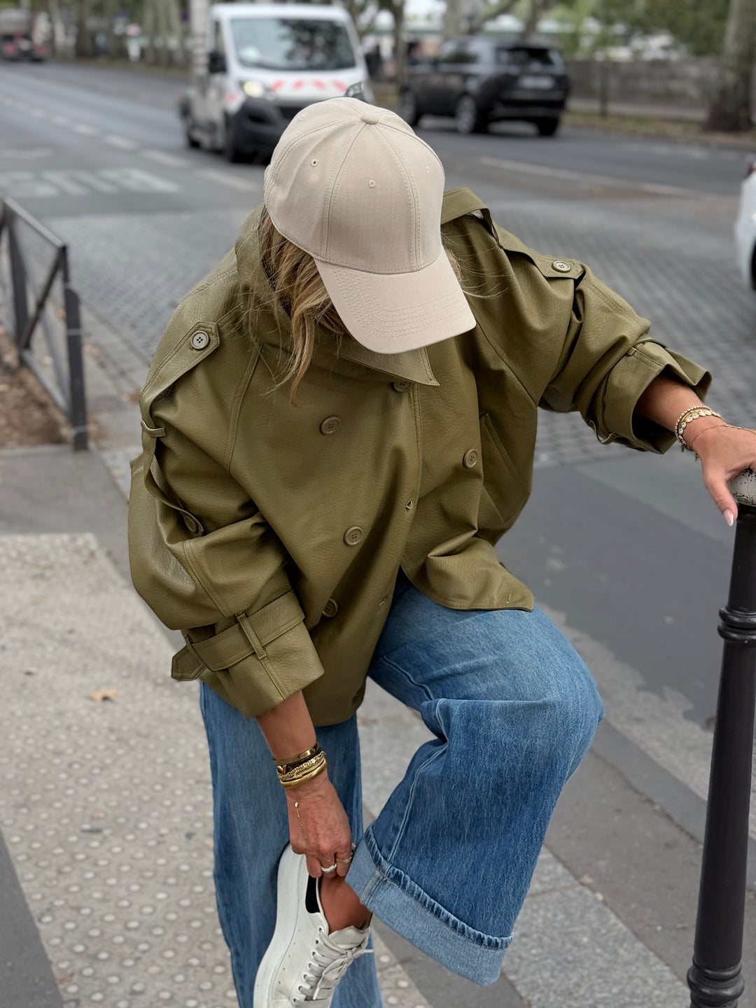 Veste similicuir col montant Vert 9514