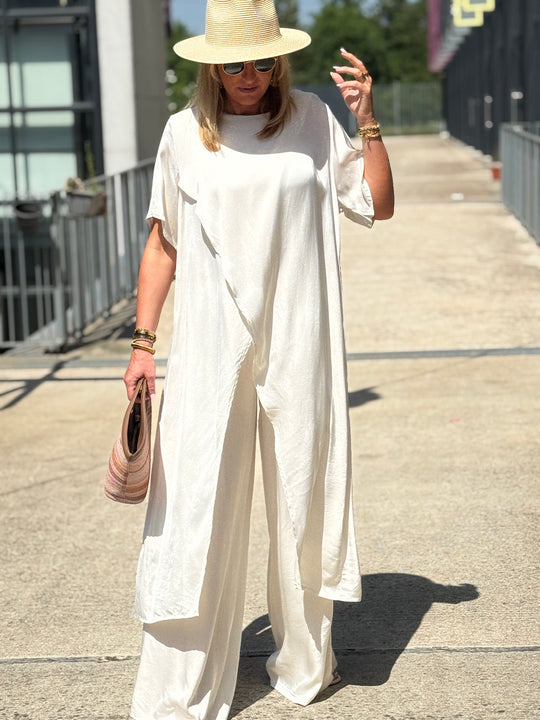 Ensemble tunique croisée + pantalon ECRU