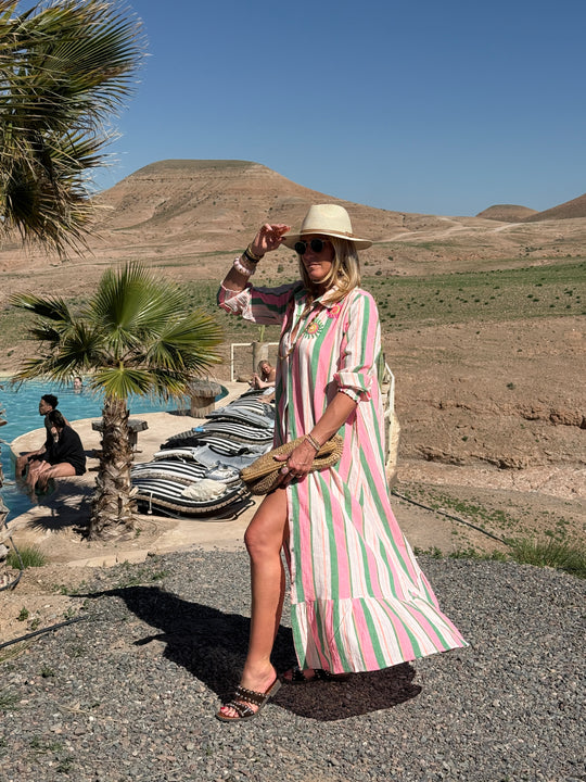 Robe longue rayure vert/rose SYMPHONIE