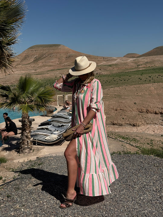 Robe longue rayure vert/rose SYMPHONIE