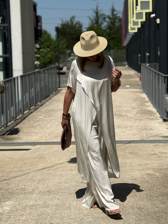 Ensemble tunique croisée + pantalon ECRU
