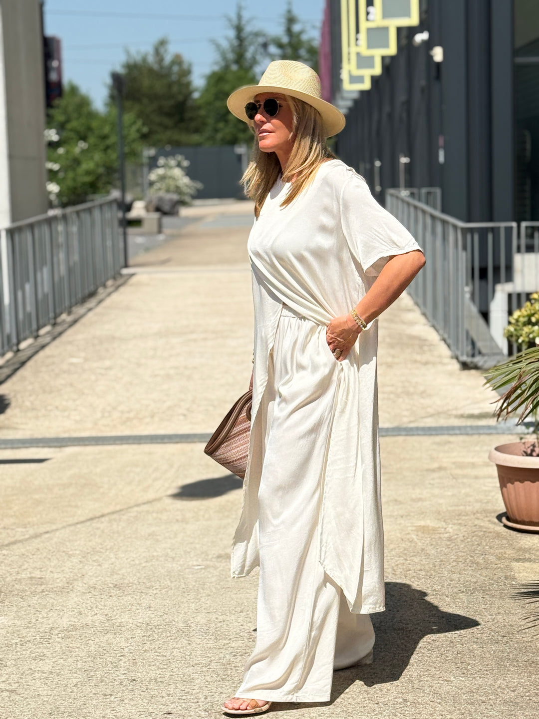Ensemble tunique croisée + pantalon ECRU