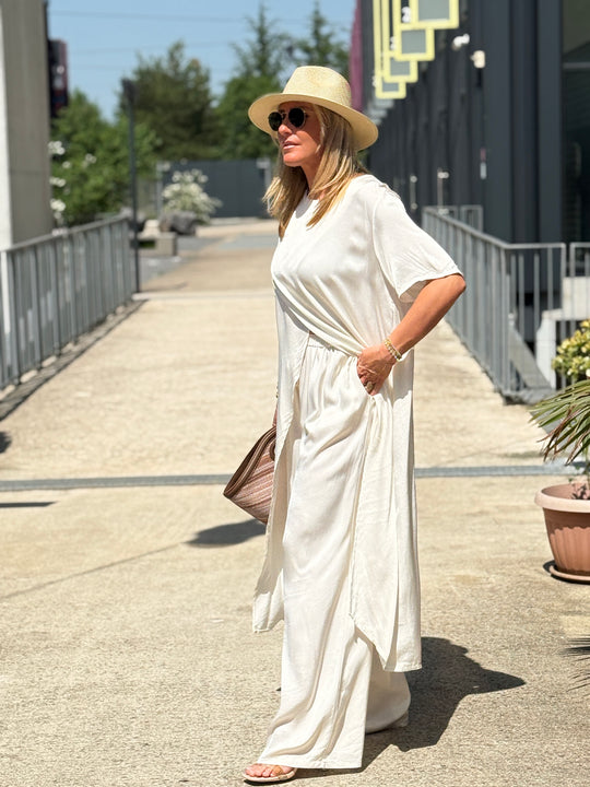 Ensemble tunique croisée + pantalon ECRU