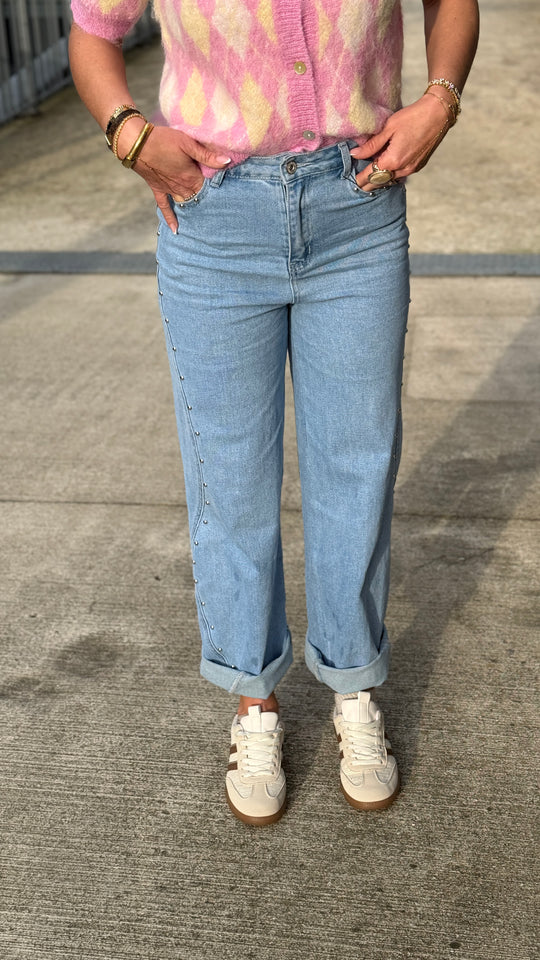 Jean droite Cloutés Bleu ST9027-1 (taille peu petit )