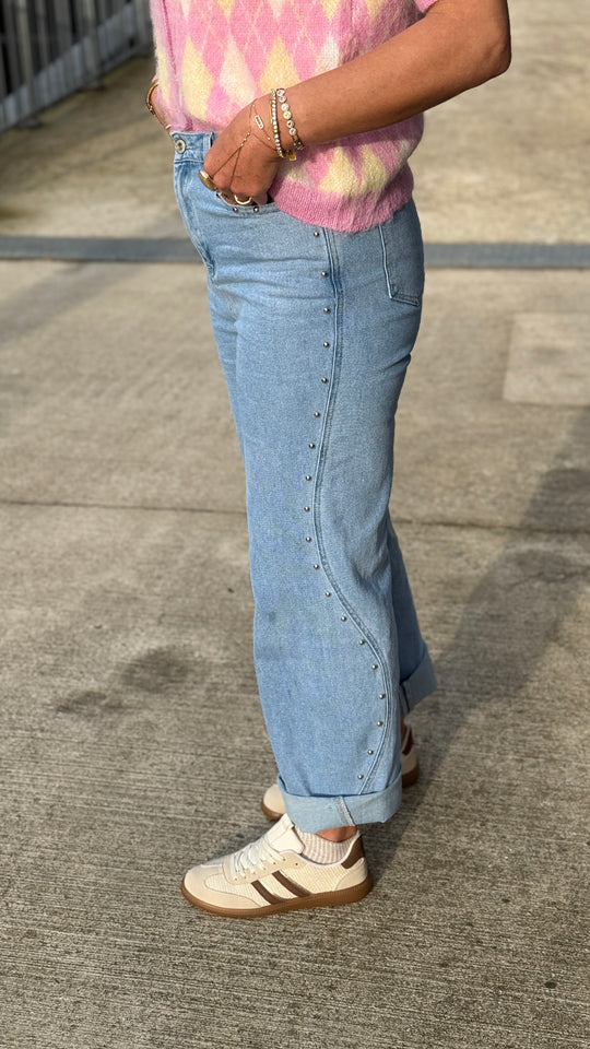 Jean droite Cloutés Bleu ST9027-1 (taille peu petit )