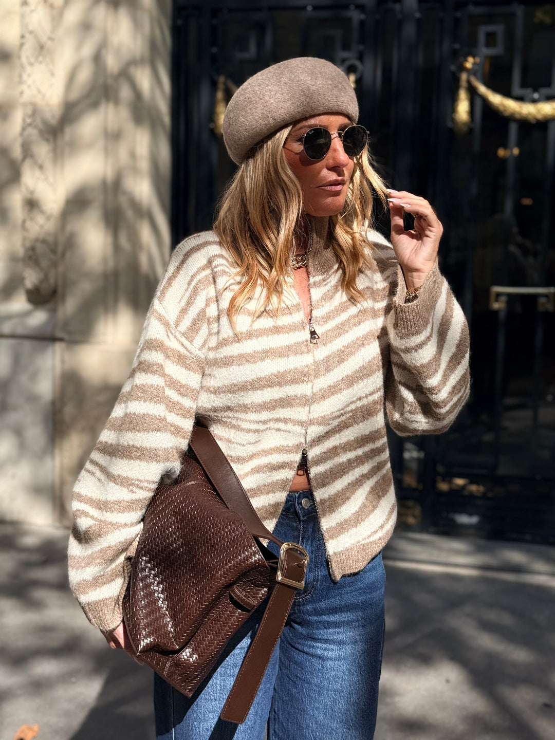 Gilet zèbre camel/beige B2033