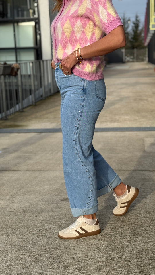 Jean droite Cloutés Bleu ST9027-1 (taille peu petit )