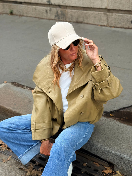 Veste similicuir col montant Vert 9514