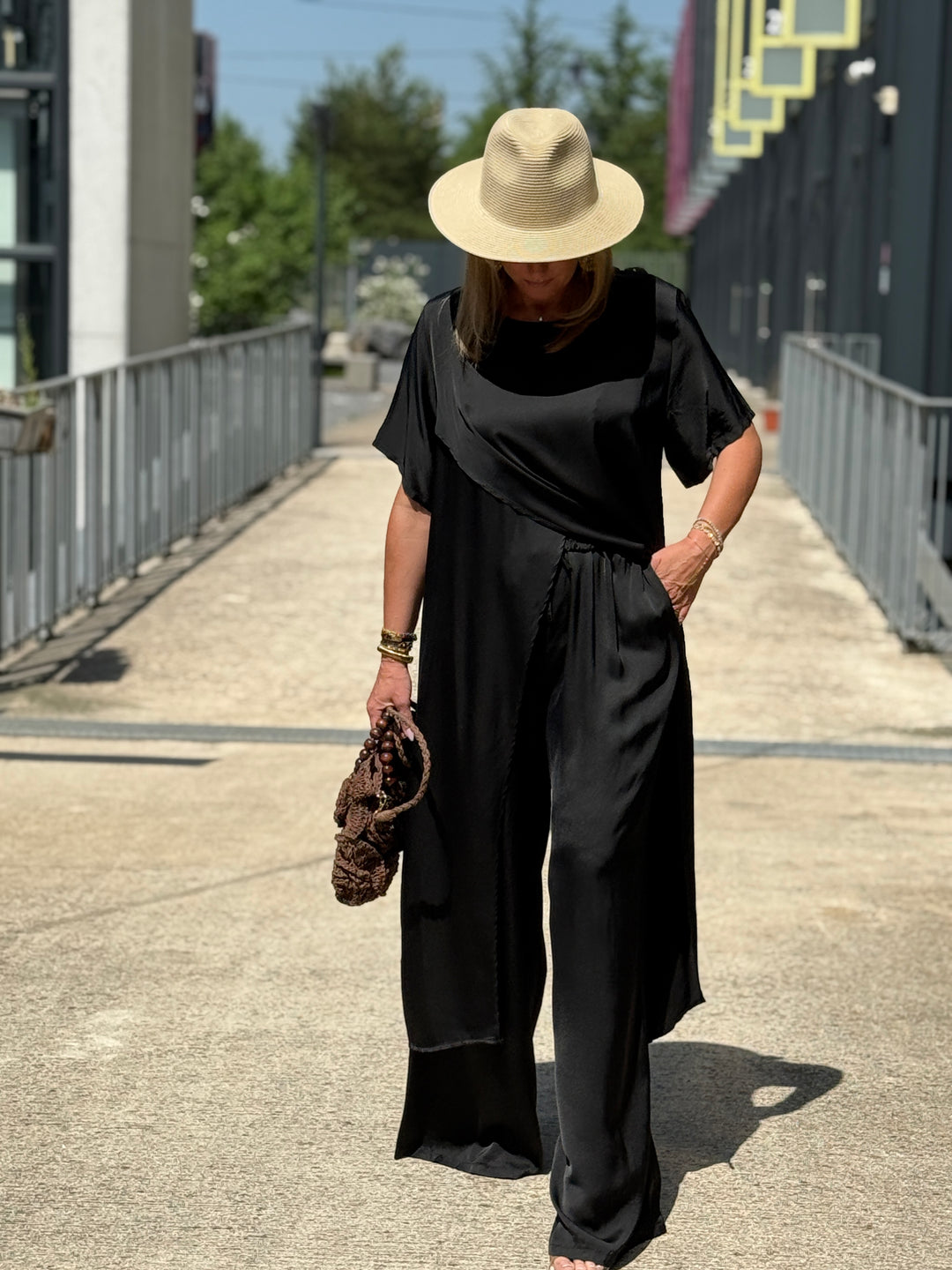 Ensemble tunique croisée + pantalon NOIR