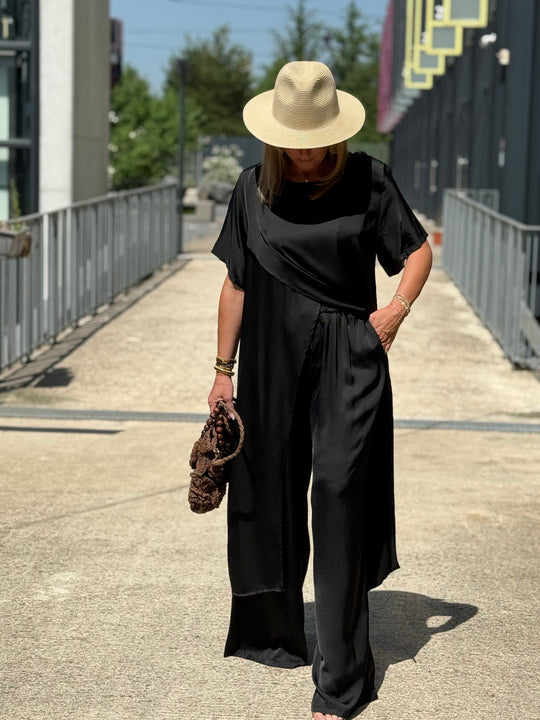 Ensemble tunique croisée + pantalon NOIR