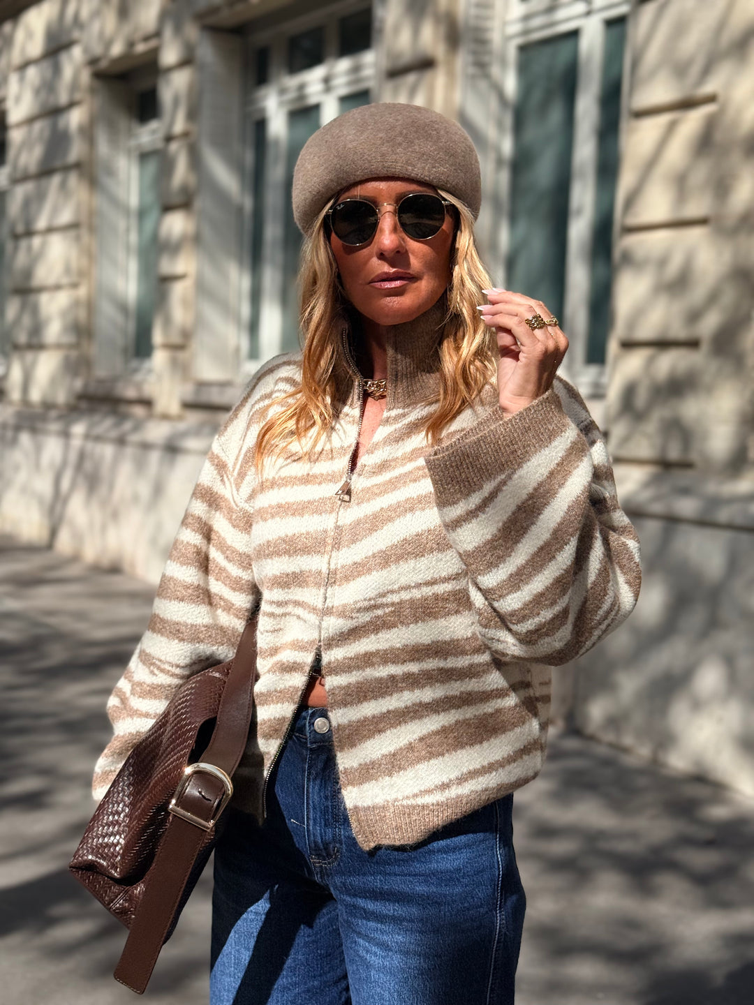Gilet zèbre camel/beige B2033
