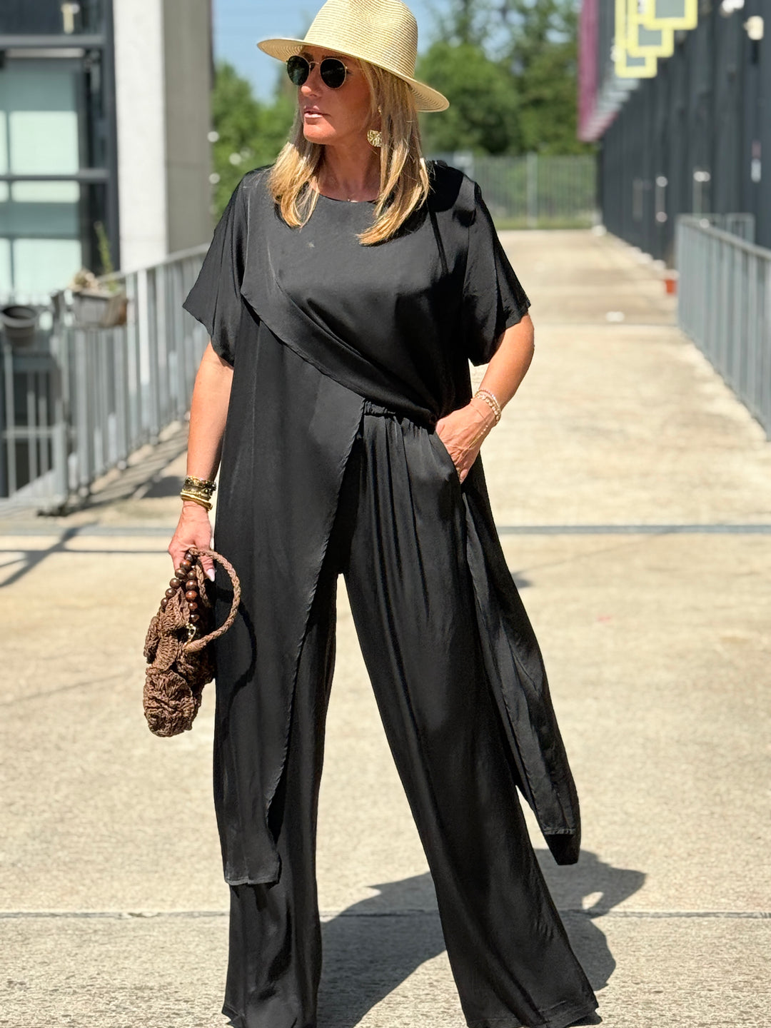 Ensemble tunique croisée + pantalon NOIR