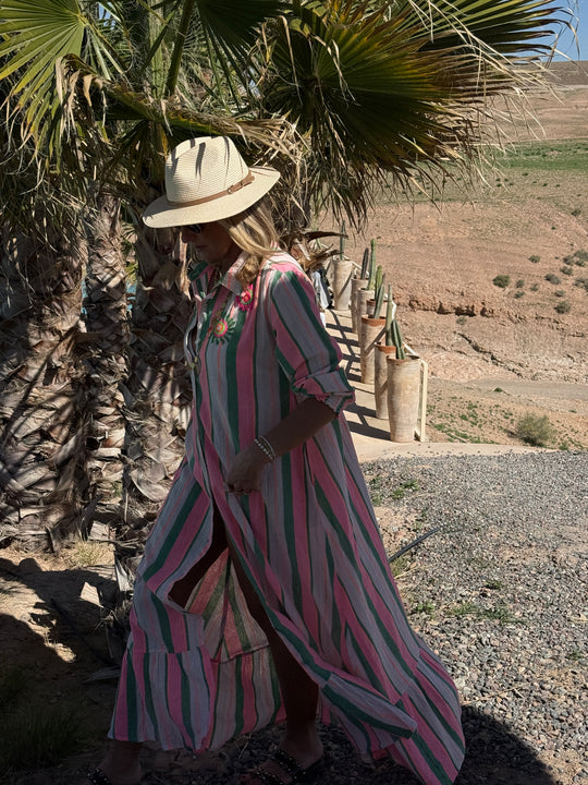 Robe longue rayure vert/rose SYMPHONIE