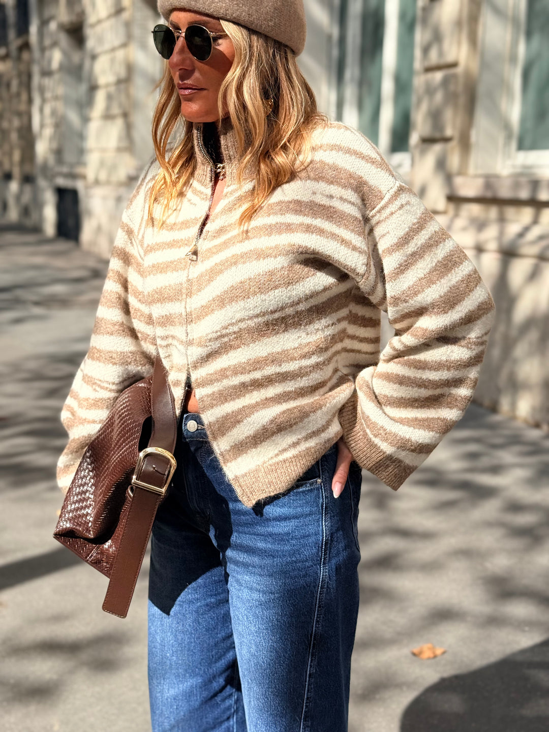 Gilet zèbre camel/beige B2033