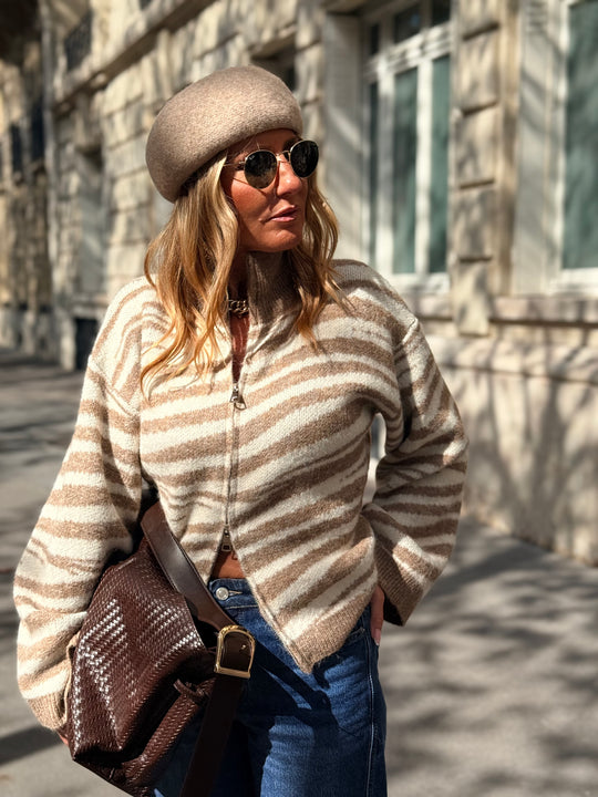Gilet zèbre camel/beige B2033