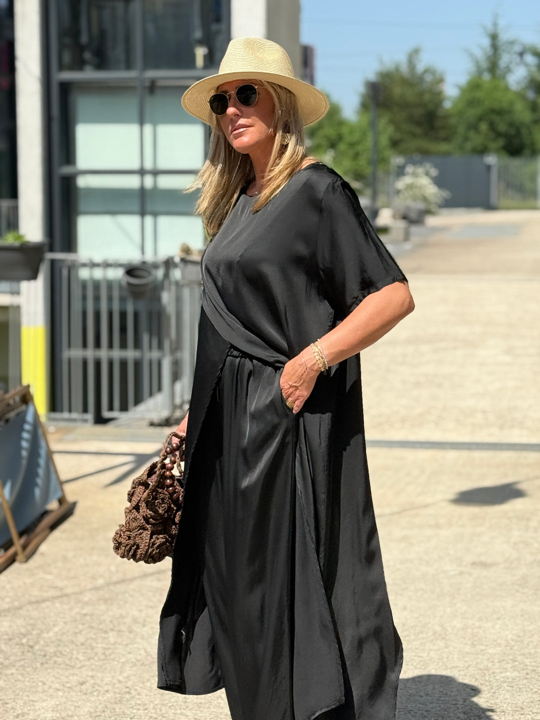 Ensemble tunique croisée + pantalon NOIR