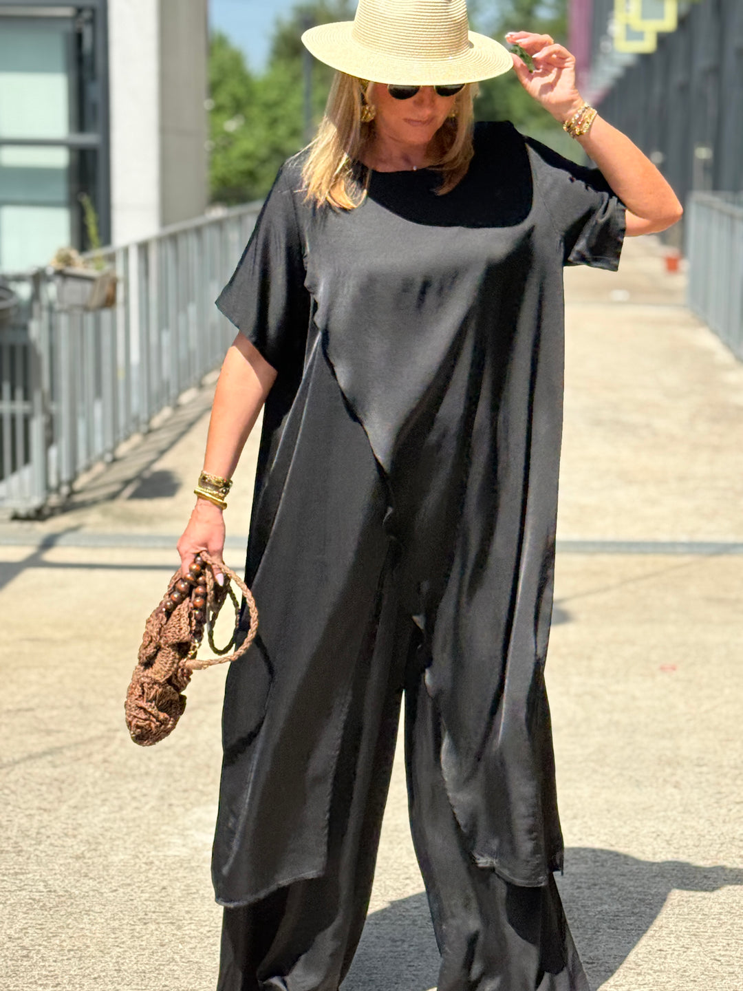 Ensemble tunique croisée + pantalon NOIR