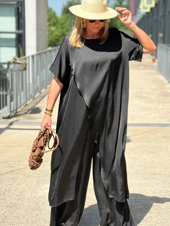 Ensemble tunique croisée + pantalon NOIR