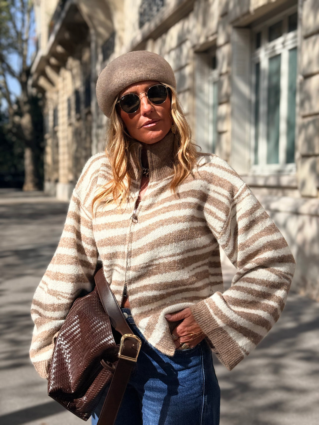 Gilet zèbre camel/beige B2033