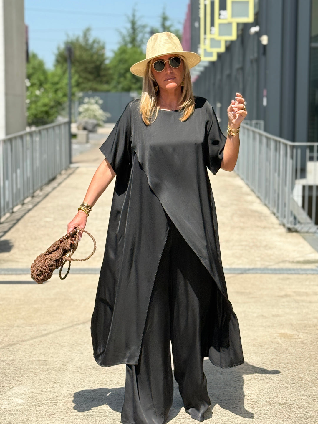 Ensemble tunique croisée + pantalon NOIR