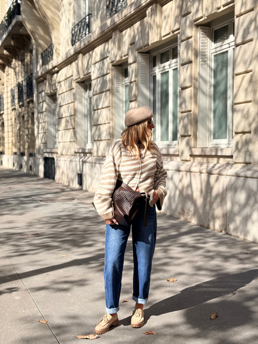 Gilet zèbre camel/beige B2033