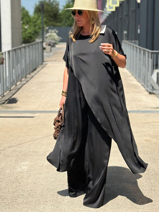 Ensemble tunique croisée + pantalon NOIR