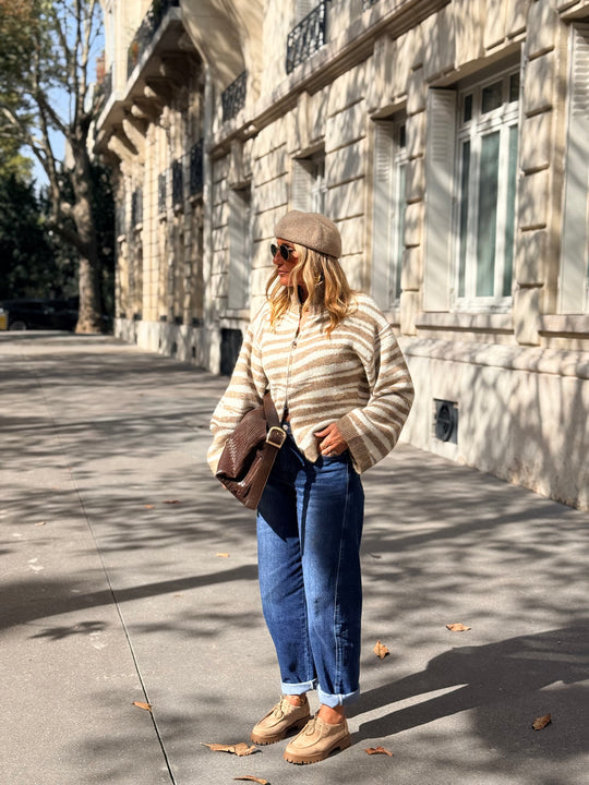 Gilet zèbre camel/beige B2033