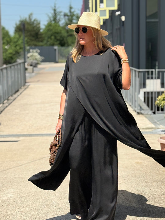 Ensemble tunique croisée + pantalon NOIR