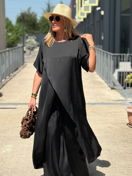 Ensemble tunique croisée + pantalon NOIR
