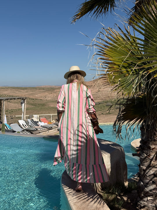 Robe longue rayure vert/rose SYMPHONIE