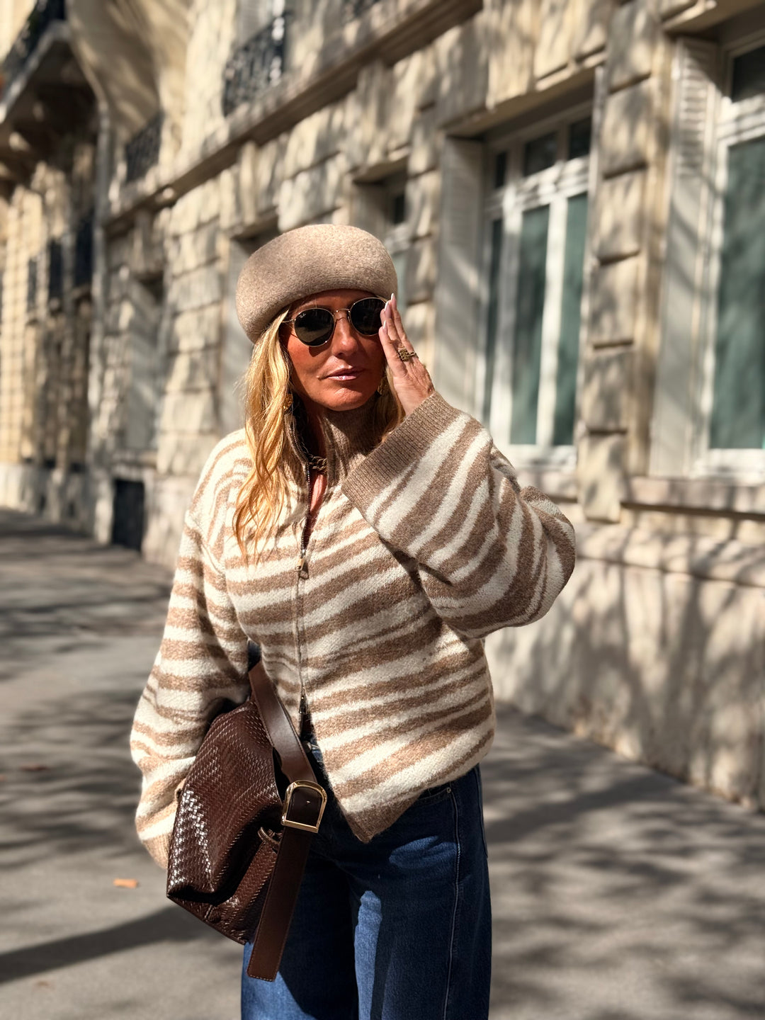Gilet zèbre camel/beige B2033