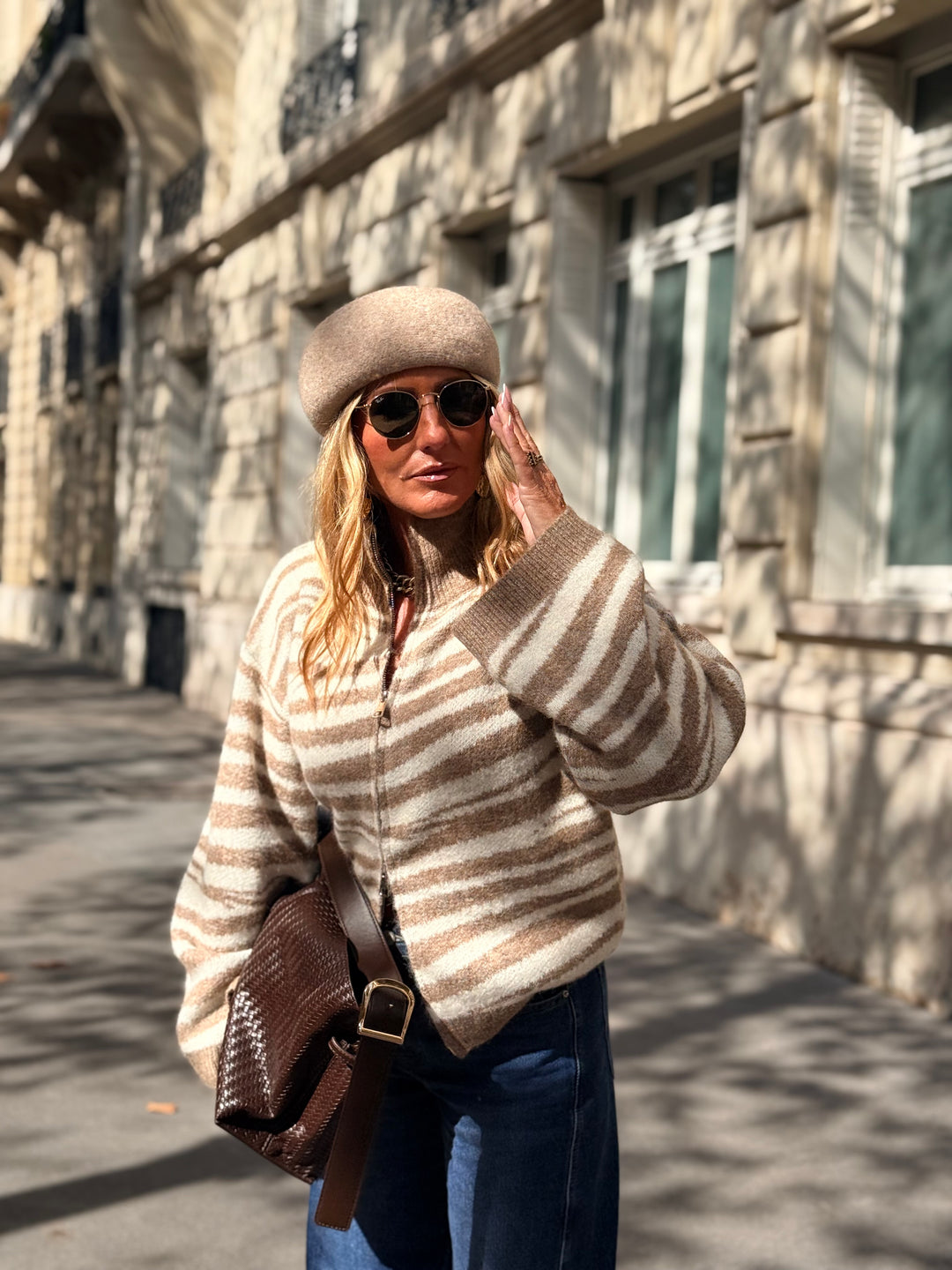 Gilet zèbre camel/beige B2033