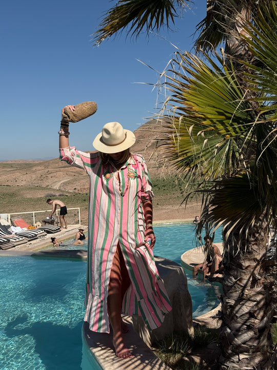 Robe longue rayure vert/rose SYMPHONIE