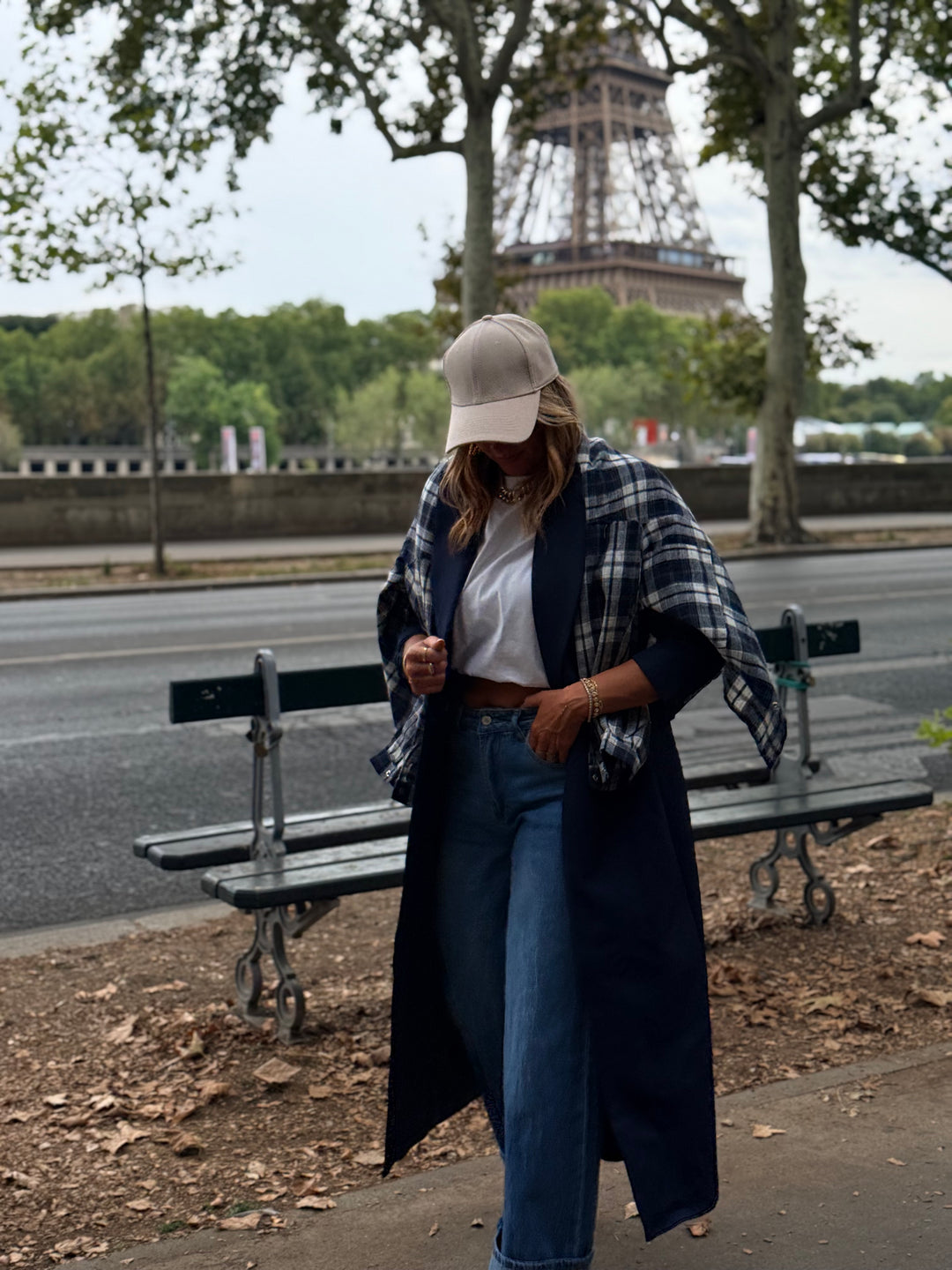 Manteau blazer long cintré 7054 Bleu marine