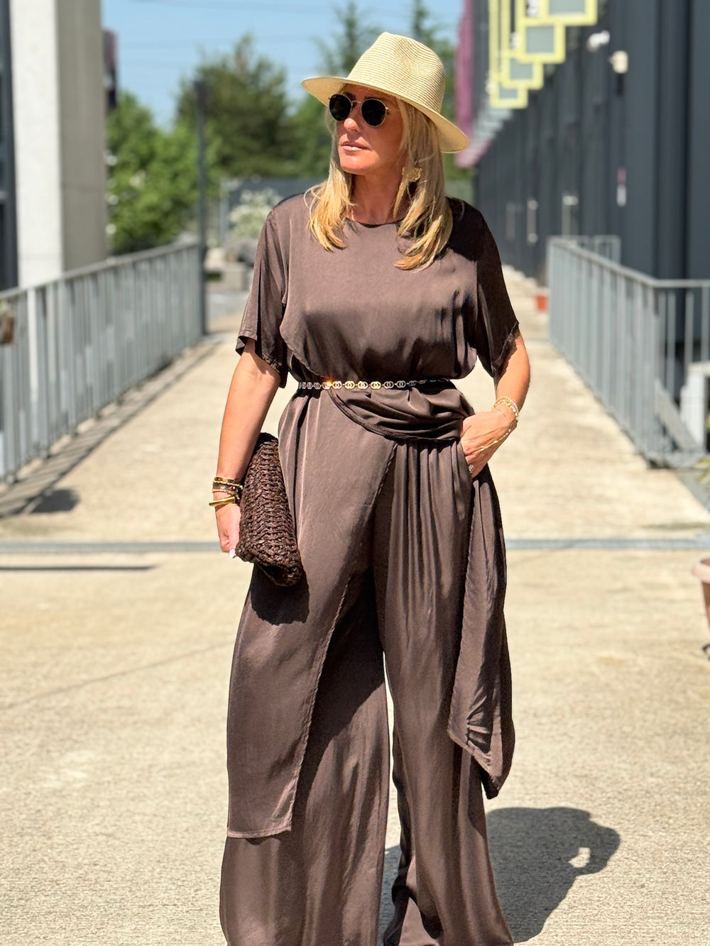Ensemble tunique croisée + pantalon CHOCO