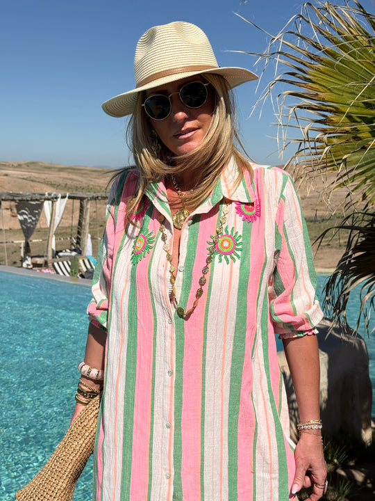 Robe longue rayure vert/rose SYMPHONIE