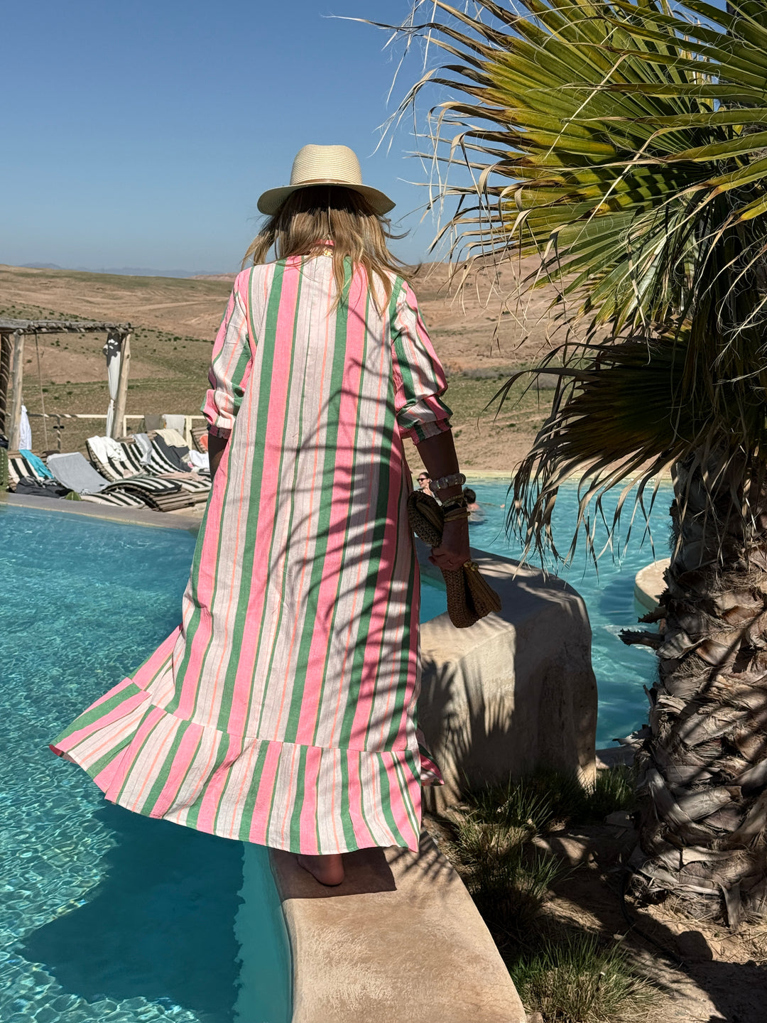 Robe longue rayure vert/rose SYMPHONIE