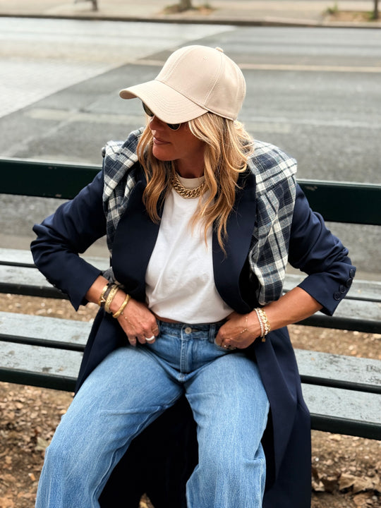 Manteau blazer long cintré 7054 Bleu marine