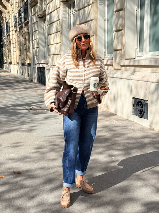 Gilet zèbre camel/beige B2033