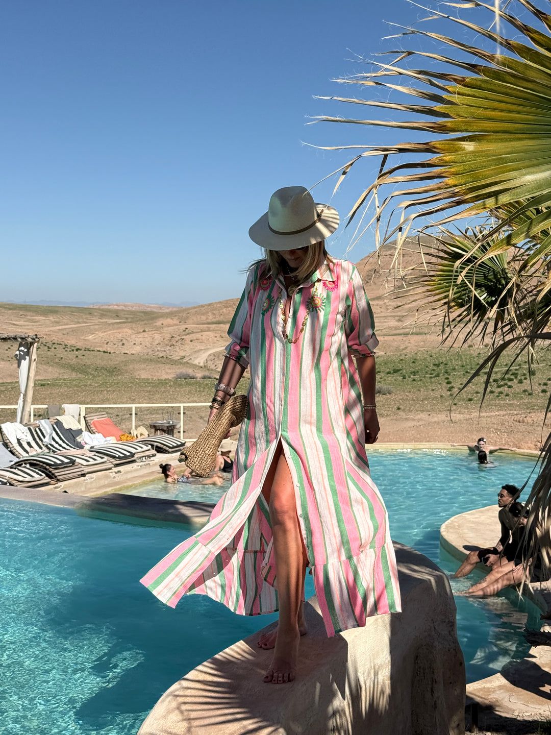 Robe longue rayure vert/rose SYMPHONIE