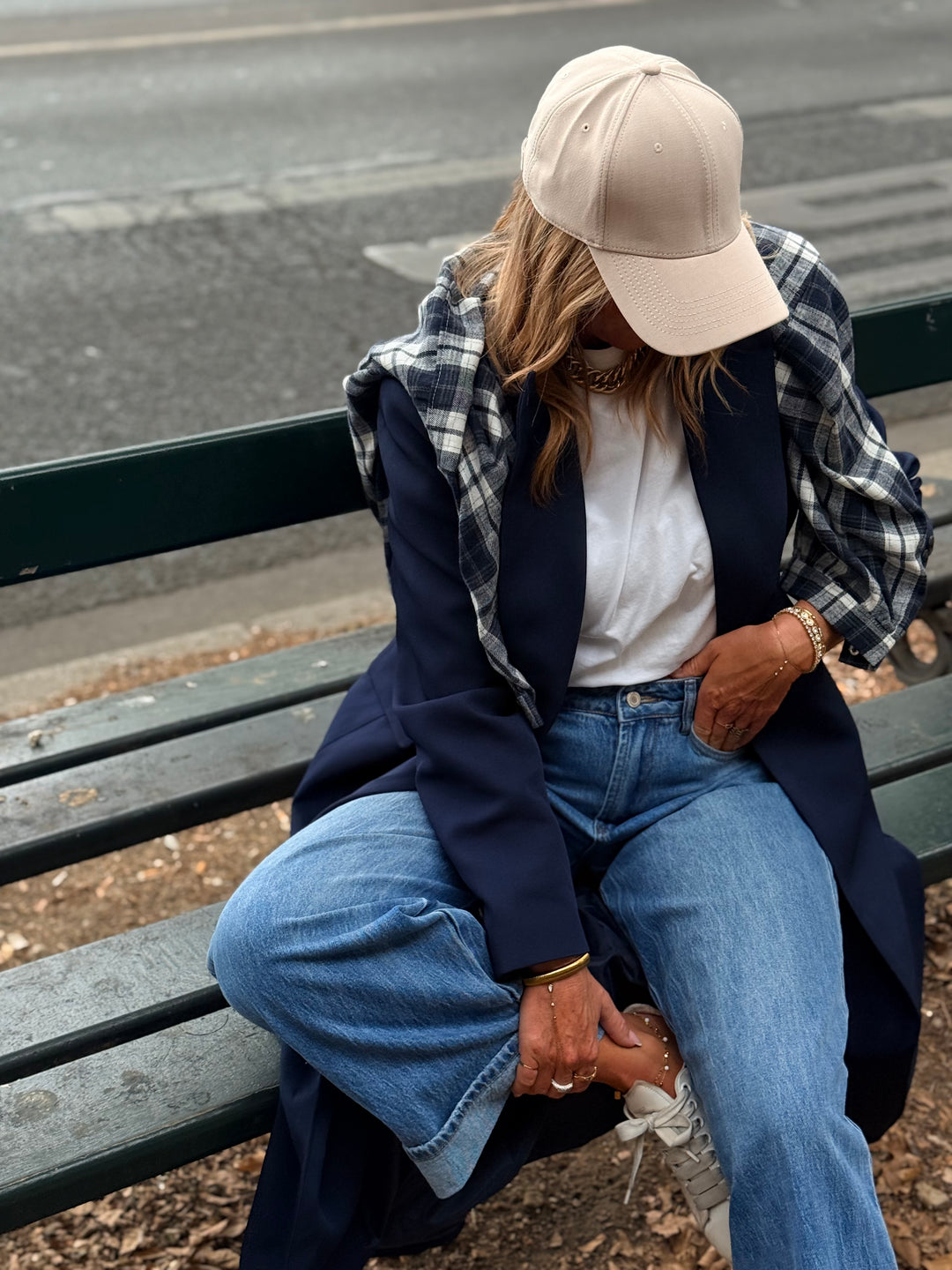 Manteau blazer long cintré 7054 Bleu marine