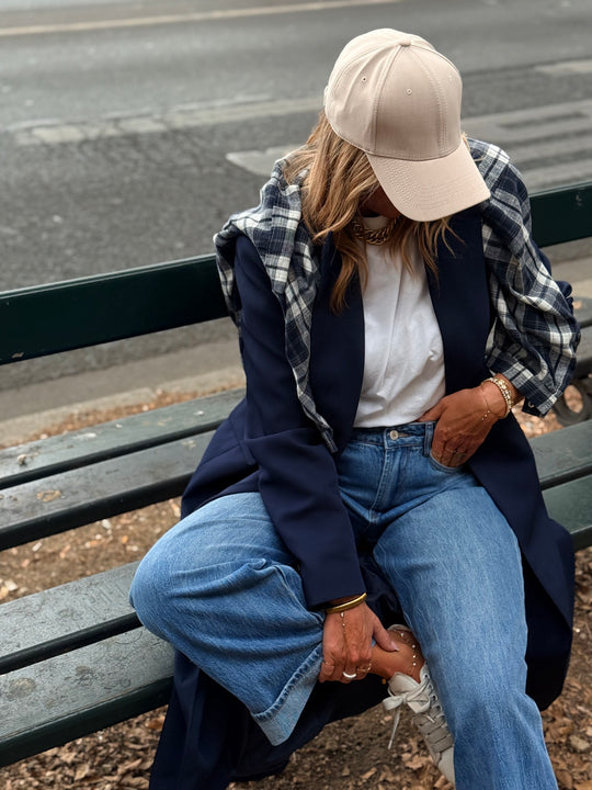Manteau blazer long cintré 7054 Bleu marine