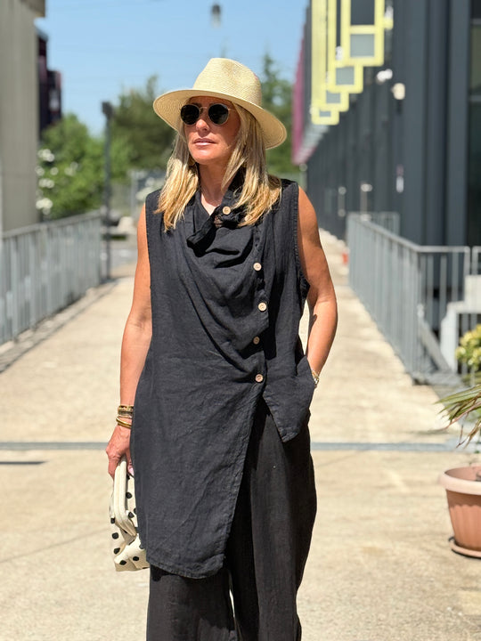Blouse asymétrique col drapé boutonné 1063