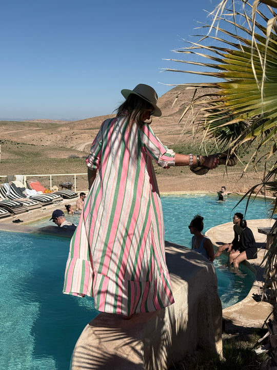 Robe longue rayure vert/rose SYMPHONIE